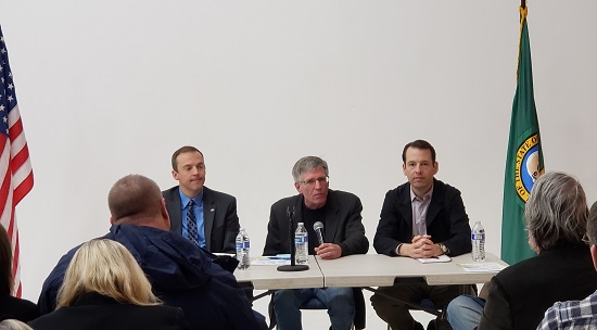 2020 Town Hall Picture of Marcus Riccelli, Timm Ormsby, and Andy Billing (left to right)